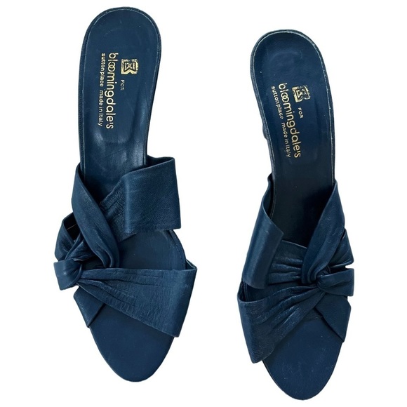 🚫Sold🚫VINTAGE 1980s Italian Navy Blue Leather Cross strap Heels Size 8 - Picture 3 of 6